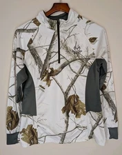 Realtree APC Pullover Unisex Large White Camo 1/4 Zip Mock Neck Thumb Hole 