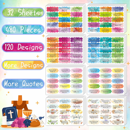 480 PCS Bible Verse Stickers, Scripture Inspirational Christian Stickers Religio - Picture 2 of 12