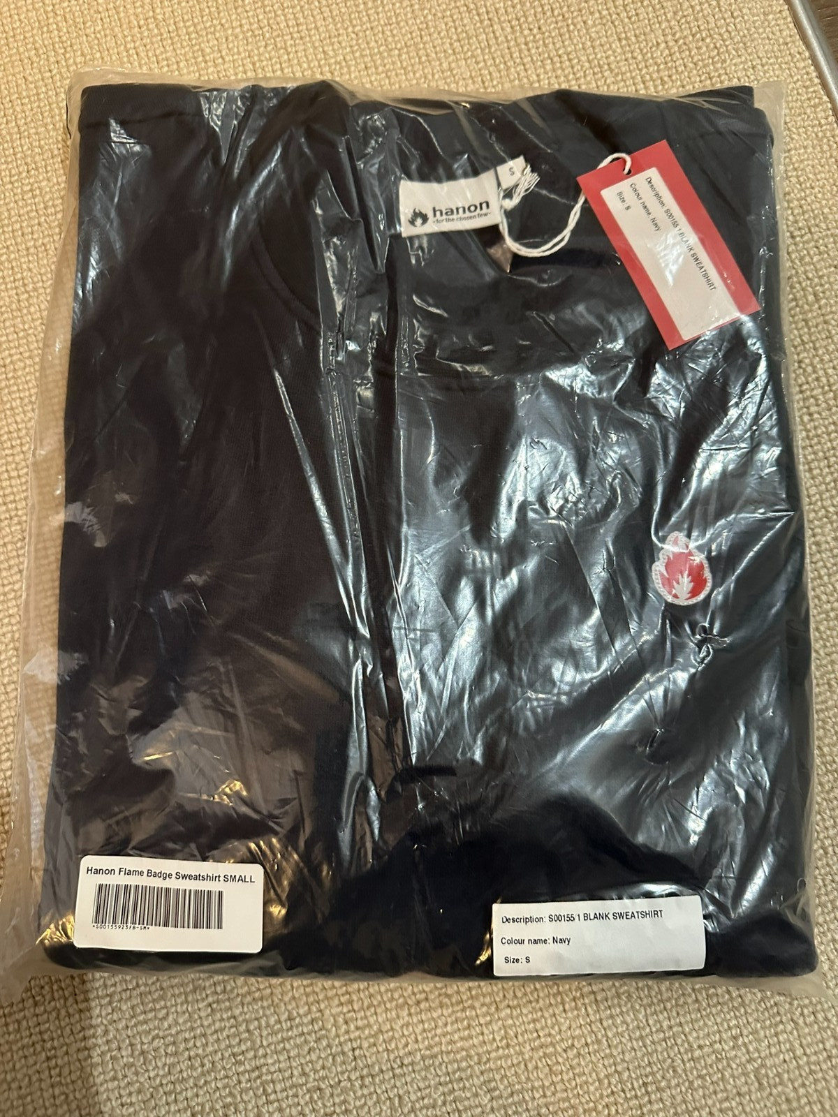 HANON MEN'S NAVY SWEATSHIRT SMALL BNWT NEW RARE FLAME LOGO RETRO PLAIN ABERDEEN