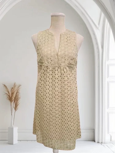 Abito Michael Kors oro beige scintillante occhiello taglia 4 foderato smanicato cambio corto