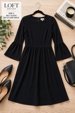 LOFT Outlet Black Bell Sleeve Fit & Flare Dress Womens Size 2