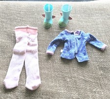 3pc American Girl Well Wishers Blue Fish Rain Boots, Pink Tights, Blue Shirt