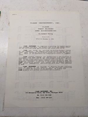 #ad CLARK HARDNESS TESTERS ROCKWELL SALES PRICE LIST 1993 TEST BLOCKS amp; ACCESSORIES $21.55