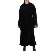 Balenciaga Ladies Black Fringed-Edge Hooded Cardi-Coat, Brand Size 1 Small 