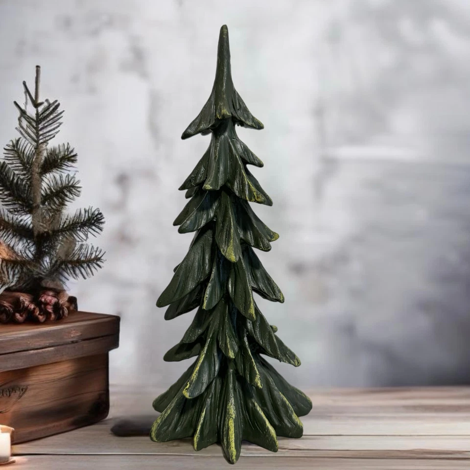 Árbol de Navidad vintage pintado a mano - 9"" adorno decorativo verde festivo de vacaciones Foto 3 de 3