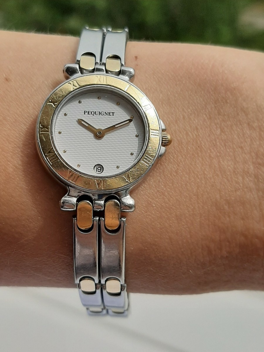 PEQUIGNET EMILE MOOREA WATCH 7711318 QUARTZ LADY GOLD&STEEL MADE