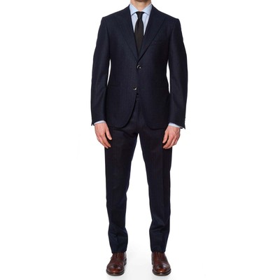 VANNUCCI Navy Blue Dotted Wool Peak Lapel Suit EU 52 NEW US 42