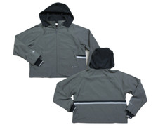 VTG 90s Nike Jacket Women's L Gray Spell Out Swoosh Hooded Windbreaker Lined