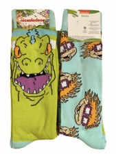 RUGRATS Mens 2 Pair Of Novelty Crew Socks REPTAR CHUCKIE New Nickelodeon 6-12