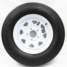 15" 5-4.5" Bolt Circle White Spoke Wheel and ST20575D15C Bias Trailer Tire