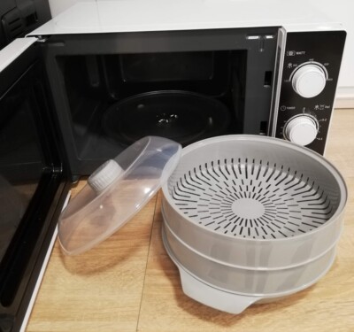 Dampfgarer Set 4 tlg. Mikrowellen grau Mikro-Dampfgarer Mikro-Dampfgargeschirr