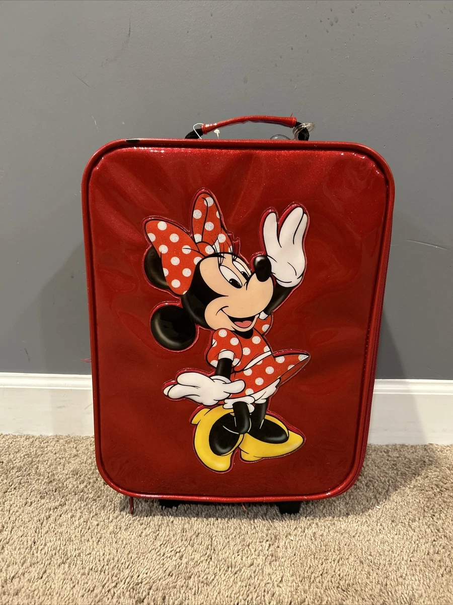 Disney Minnie Mouse Rolling Suitcase Luggage Bag Case Red Sparkly