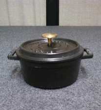 Staub Matte Black Cast Iron Mini Round Cocotte, 1/2 Quart, New