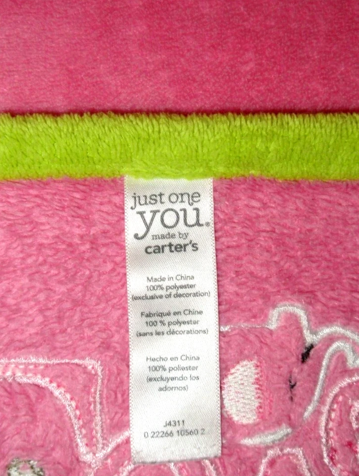 Manta bebé Just One You Love rosa verde ribete elefante jirafa mono felpa Foto 4 de 4