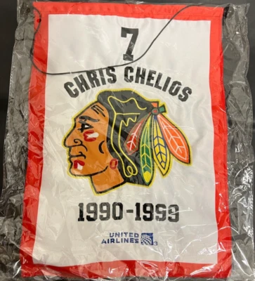 Chicago Blackhawks - *_* Chris Chelios "Retired Banner" SGA _23-24 Season_New!!!