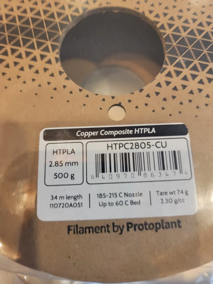 ProtoPasta Compuesto de Cobre HTPLA HTPC2805-CU 2.8MM 500g 34m Longitud 185-219 C Nz Foto 2 de 3