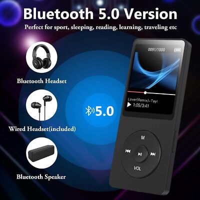 Bluetooth MP3 MP4 Player LCD Display HiFi Bass Musik Spieler FM Radio Audio DE