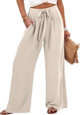 Women High Waist Wide Leg Palazzo Pants Flowy Summer Casual Lounge Trousers