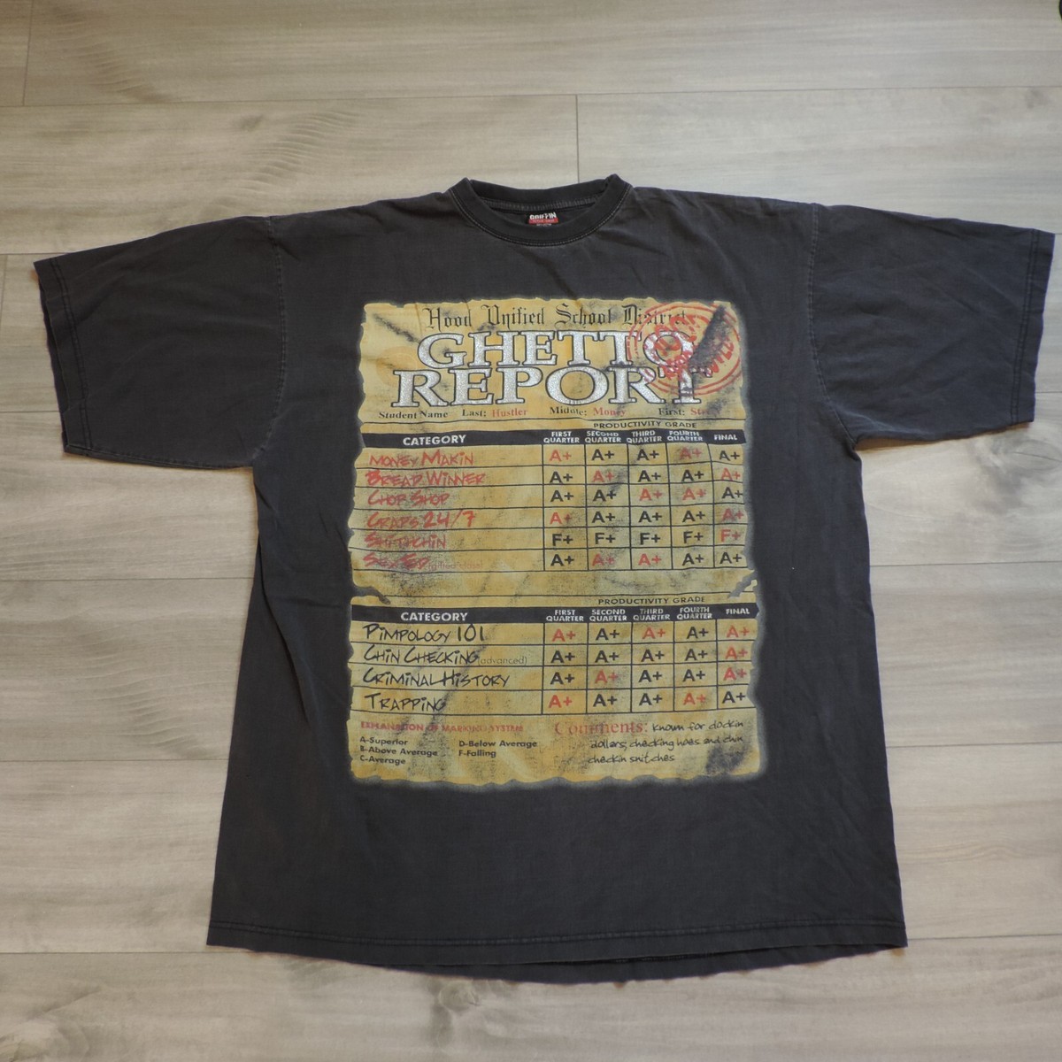 Vintage Y2K E-40 Ghetto Report Card Graphic Rap T-Shirt 3XL Black