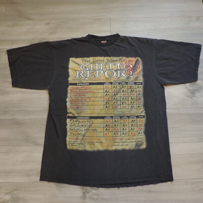 Vintage Y2K E-40 Ghetto Report Card Graphic Rap T-Shirt 3XL Black