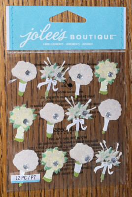 RARE Jolees White Ivory Bouquet Repeats WEDDING Bride Flowers Scrapbook Sticker