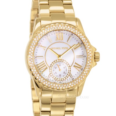 Michael Kors Everest Womens Pave Crystals Watch, MOP Dial, Gold Stainless Steel
