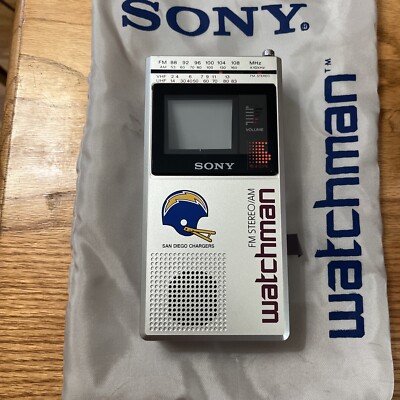 Vintage NFL San Diego Chargers Sony Watchman TV FD-30A B&W