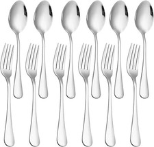 Set of 12 Stainless Steel Dinner Forks and Spoons Silverware Set Heavy-Duty / US