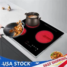24in Electric Cooktop 2600W 3 Burner Ceramic Stove Top with 9 Heating Levels