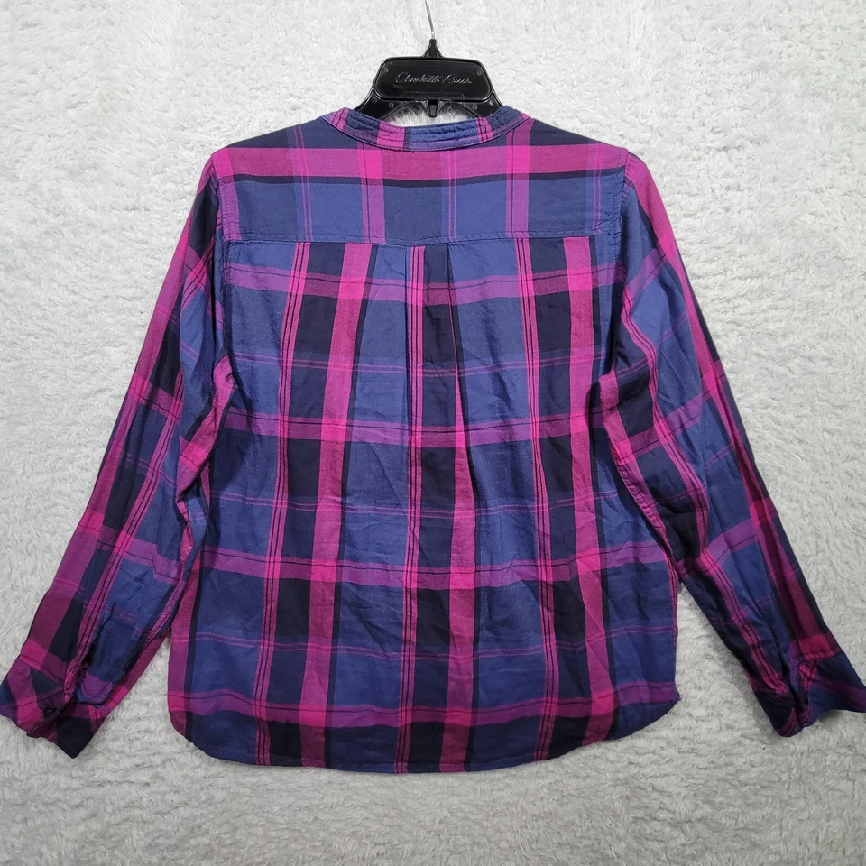 Camisa feminina Kensie média roxa azul xadrez envoltório falso manga longa algodão - Imagem 2 de 4