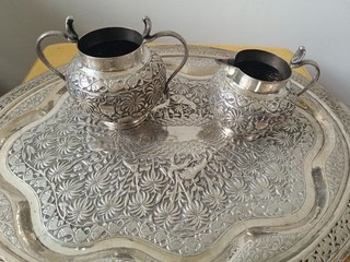 Decorative Tray With Sugar & Milk Jugs