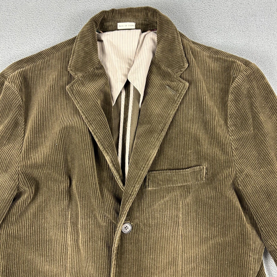 Blazer J.Crew Para Hombres Grande Verde Oliva Pana Vintage Cordón Codo Parche Chaqueta Foto 3 de 4