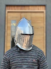 Medieval Close Visor Knight Helmet 18G Steel Viking LARP Cosplay Armor Reenact 