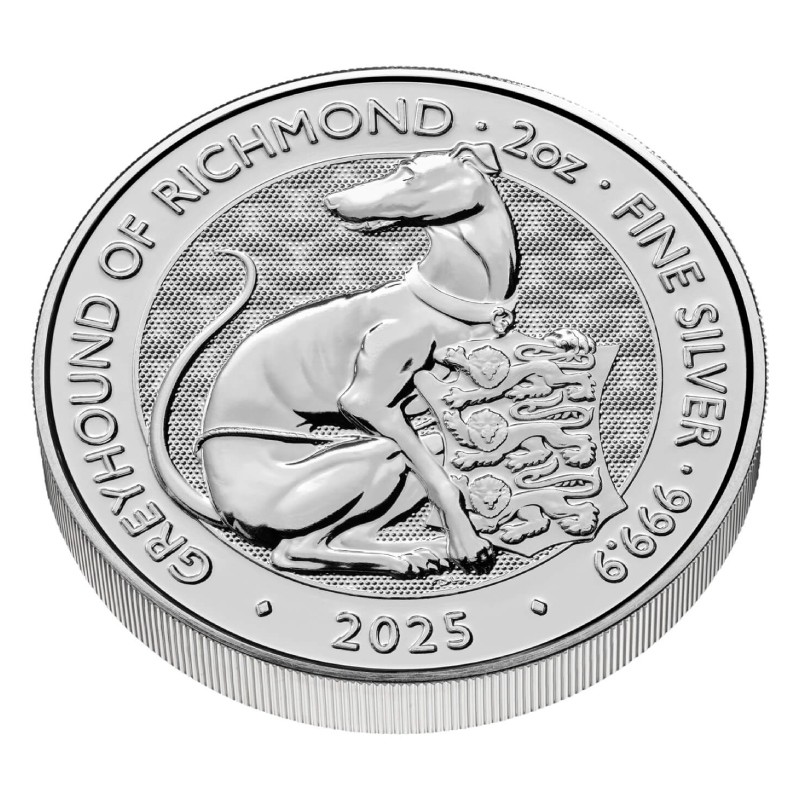 2025 2 oz British Tudor Beasts: Greyhound of Richmond Silver Coin (BU)