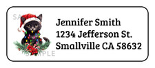 30 Christmas Black Cat personalized return address labels stickers tags