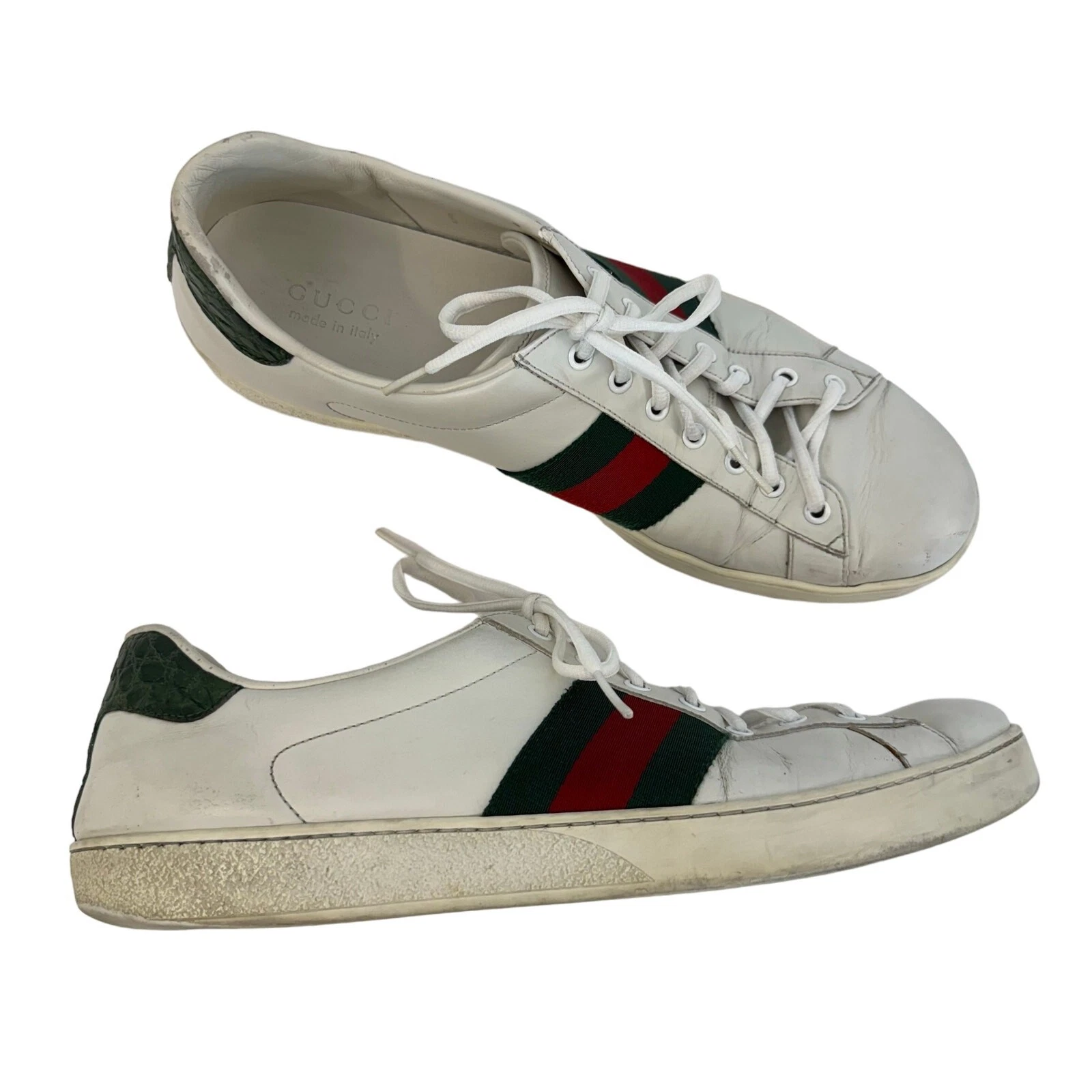 Baskets basses Gucci Ace en cuir rayures rouges/vertes homme 13