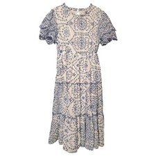 NWT Baltic Born Women's Mirabel Eyelet Midi Cotton Dress Boho Cottage Blue White