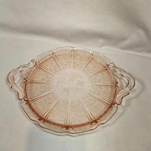 Nice Old Jeanette Cherry Blossom Pink Depression Handled Serving Platter/Tray