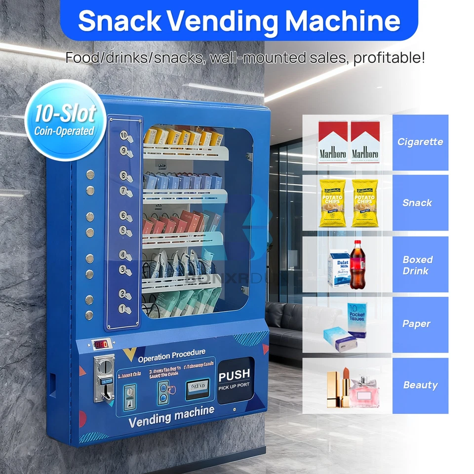 10 Slots Commercial Mini Wall Snack Vending Machine Food Snack Coin Payment - Image 2 of 4