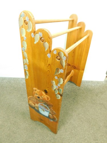 Vintage Artisan Made Country Charming Decorated Solid Wood 3 Pole Quilt Rack VGC