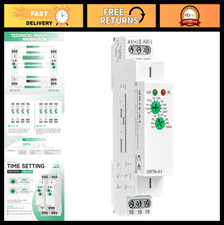10A Timer Relay 24V AC/DC, Adjustable Delay 0.1s to 10 Days, DIN Rail Mount