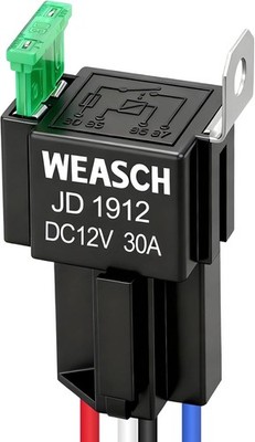 Weasch JD1912 Relay 12Vdc, 30A 4-Pin w/Fuse + Harness - 2 Pk (NEW)