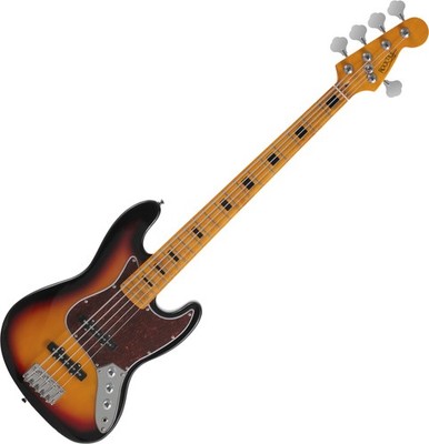 Hochwertiger Rocktile 5-Saiter JB-Style E-Bass in Sunburst mit Ahorn-Griffbrett