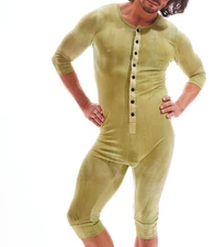 Men’s Large Green Wash N2N Bodywear WS50 Stonewash Bodysuit 1Z Romper NWT    905