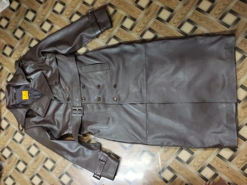 Leather Women Trench Long Coats Jacket Lambskin Double Faced Breasted Brown 1 image 5