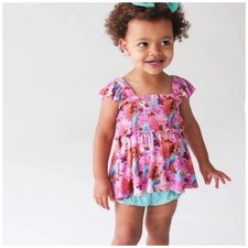 Posh Peanut Disney Ariel Smocked Peplum Set Girl 18-24M Pink Mermaidcore Bamboo