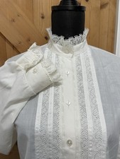 St Michael Victorian Edwardian Blouse Shirt White Lace High Neck 1980s UK 10-12