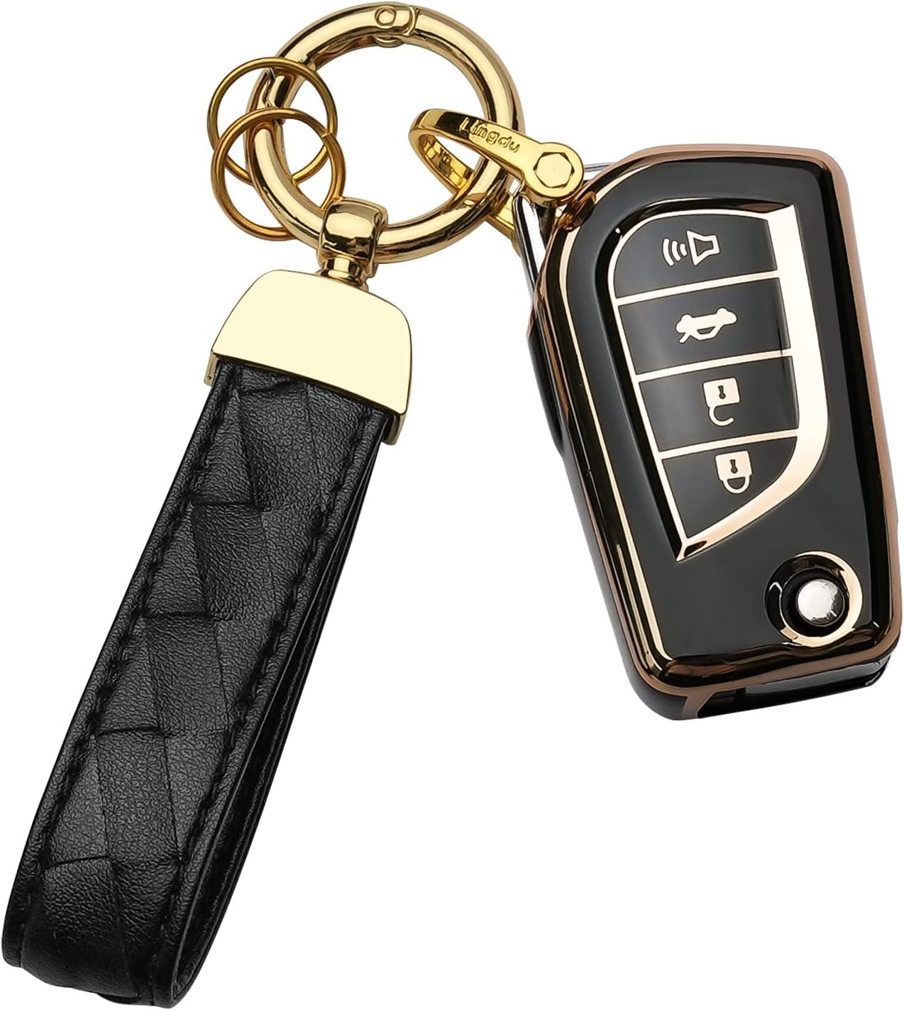 Key Fob Cover Keychain Fit for Smart Key Shell Case (Black, 4 But Color: Black
