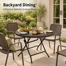 Table ronde pliable en plastique 80cm - Jardin, balcon, intérieur