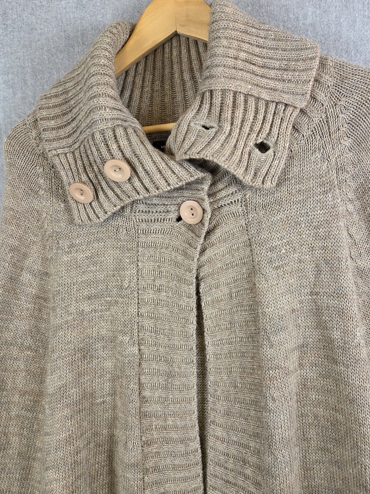 LORD & TAYLOR S Cable Knit Poncho Cape Pullover Tan Alpaca Wool Mock Neck Retro